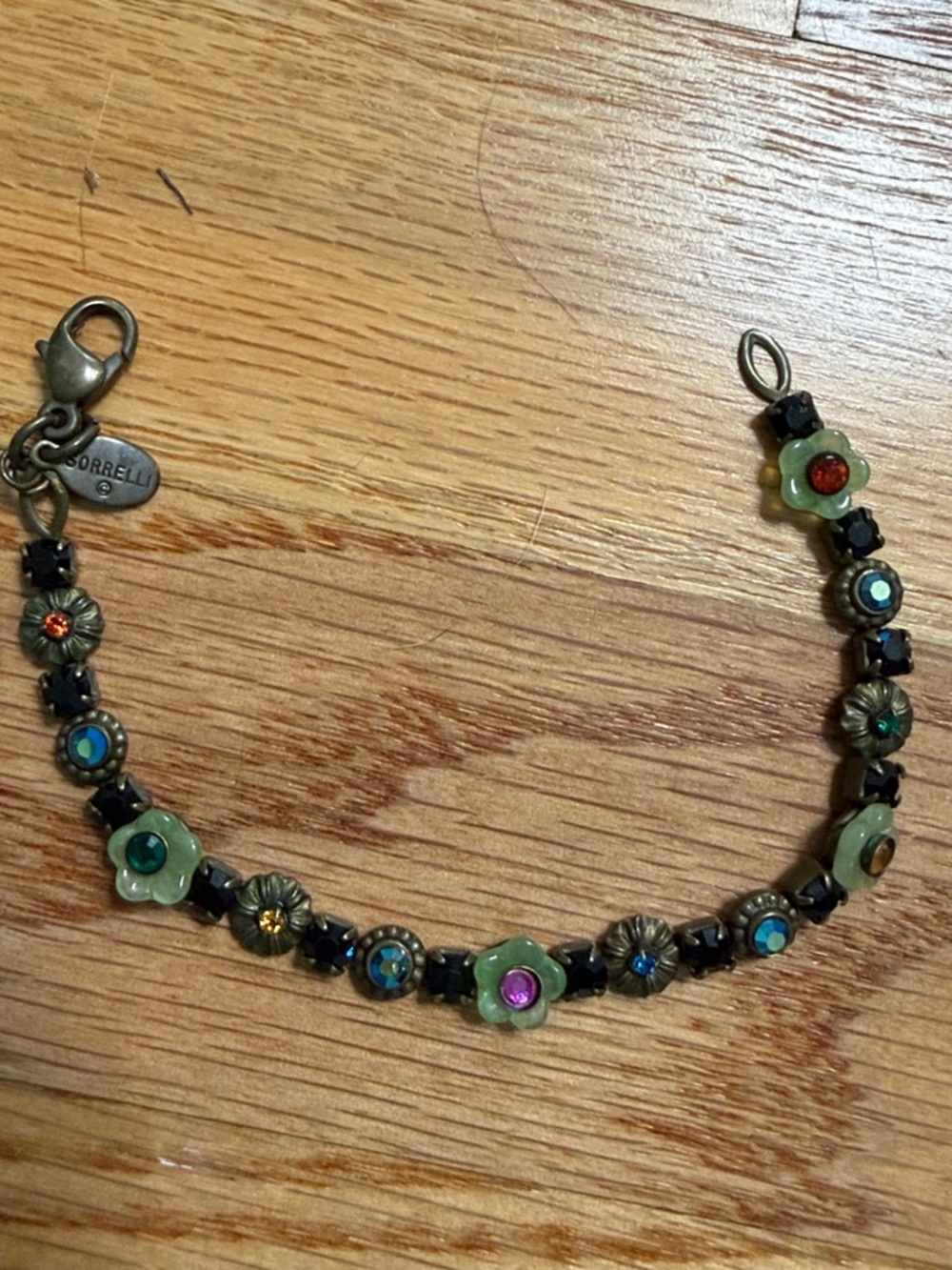 Sorrelli Green Flower Bracelet with Multicolor Crystal Accents